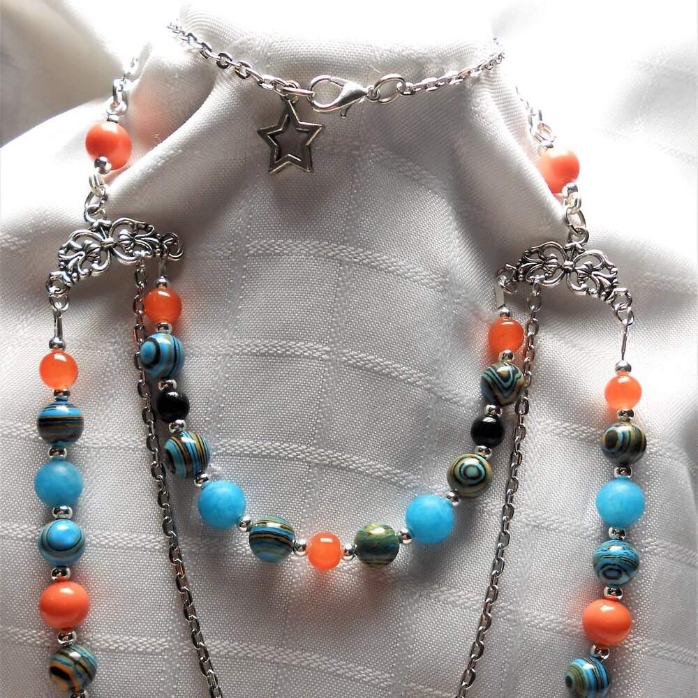 No628 Handmade necklace, bracelet and earrings with polished stones